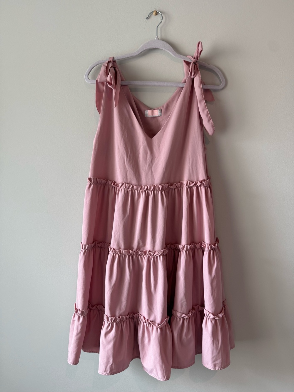 Women’s Pink Tiered Tie-Shoulder Dress